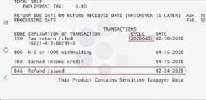 Code 150 on IRS Transcript